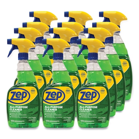 Zep Cleaner/Degreaser, 32 Oz Trigger Spray Bottle, Liquid, Green, 12 PK ZUALL32